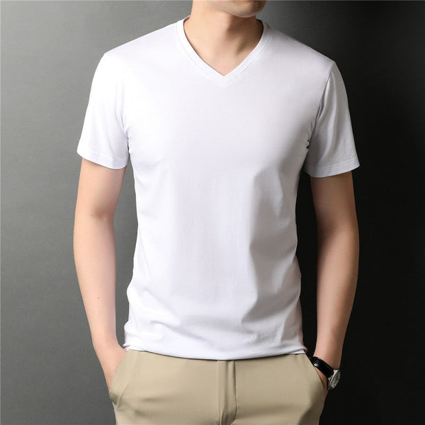 Camiseta Masculina de Algodão Com Gola V