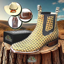 Kit Bota Snake em Couro Robusto e Resistente + BRINDES: Chapéu, Cinto e Faca