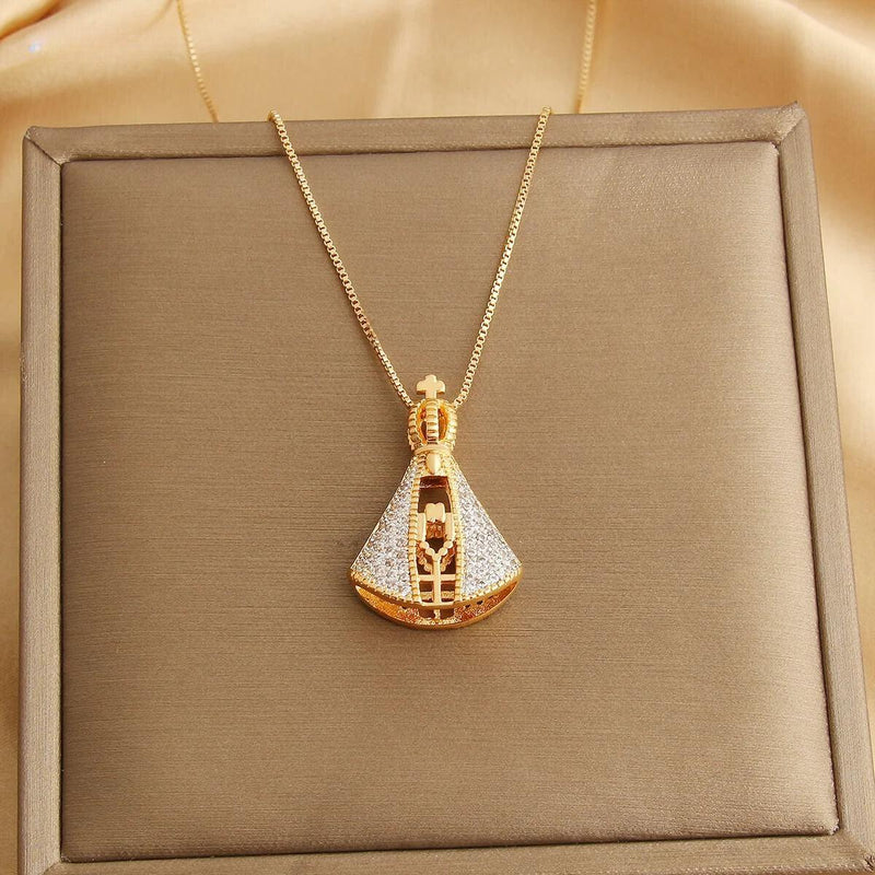 (COMPRE 1 LEVE 2) Colar Nossa Senhora Aparecida - Dupla Face com Manto de Zircônia
