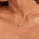Colar Cruz Cravejada em Zircão e Prata Esterlina Dourada - Minimalista & Luxuosa