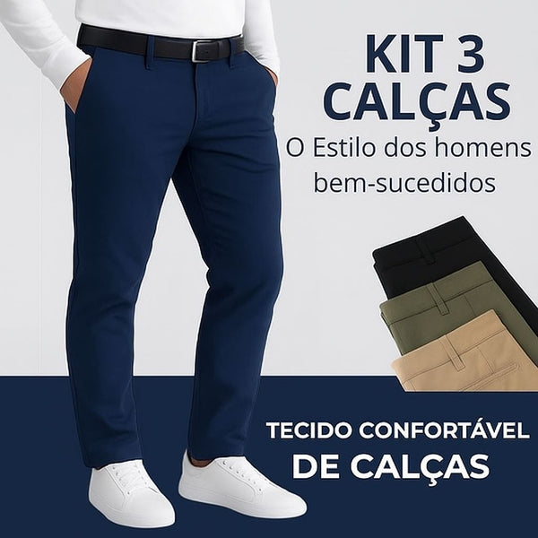 Kit 3 Calças Sociais + Brinde Cinto Social Couro