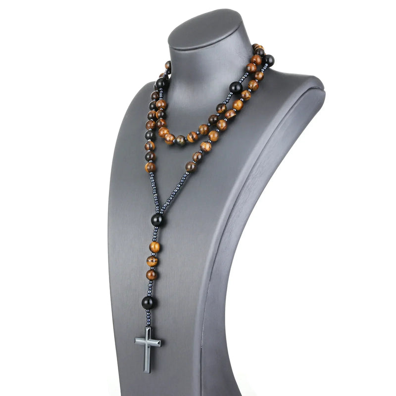 Colar de Cruz de Hematite Natural