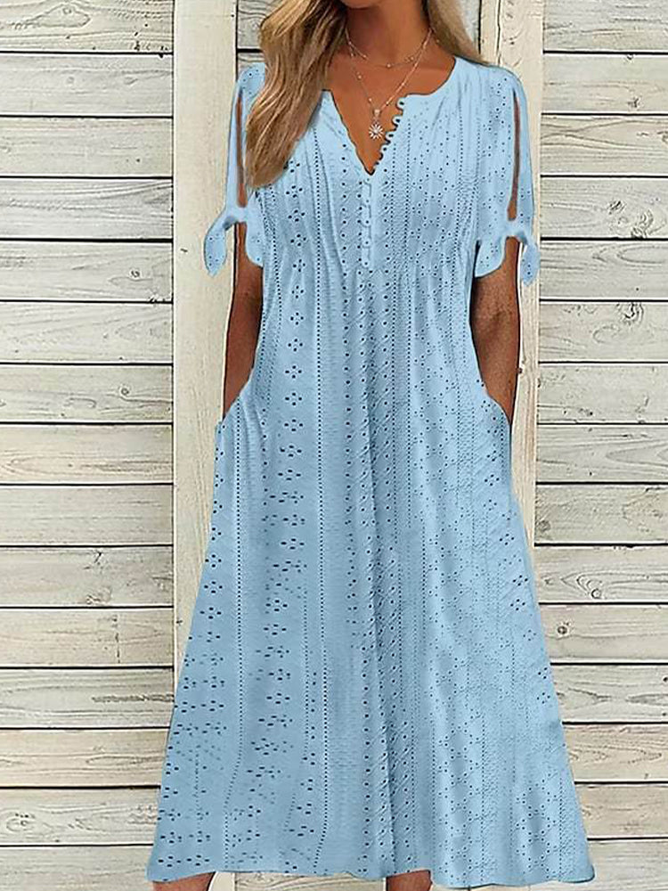 Vestido Zoe  Midi em Lese com Botões no Decote