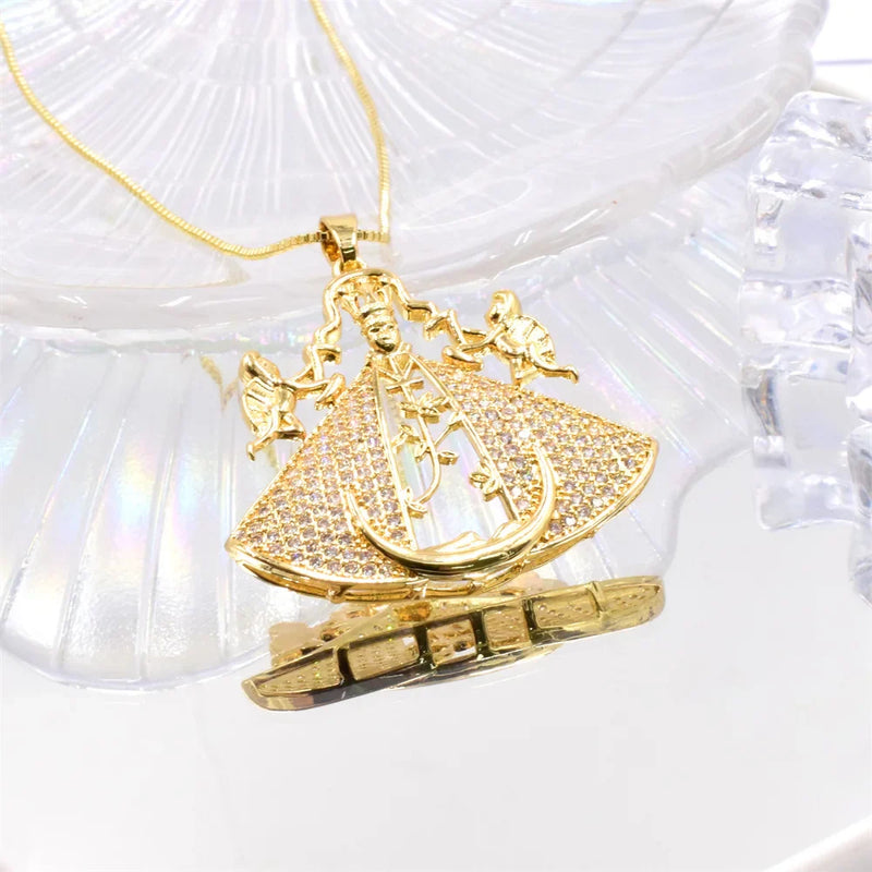 COLAR APARECIDA EM OURO E ZIRCÔNIAS