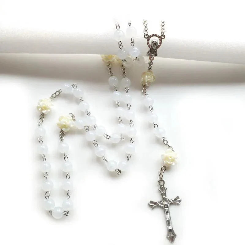 Terço Virgem Maria Branco Luminoso