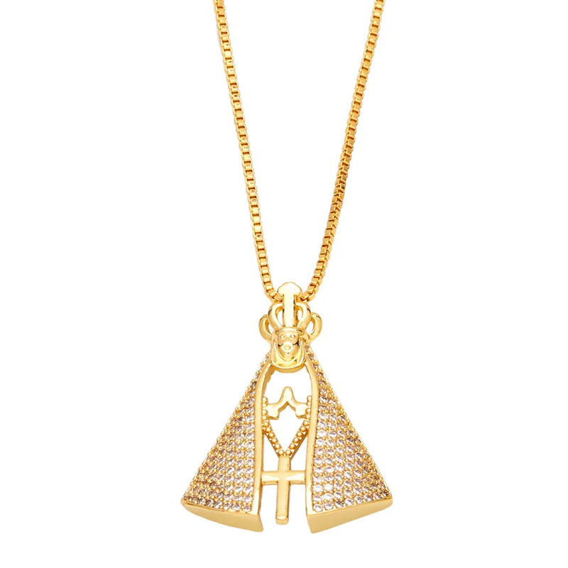 Colar Gold Nossa Senhora Aparecida - Folheado a Ouro com Zircônias + FRETE GRATUITO