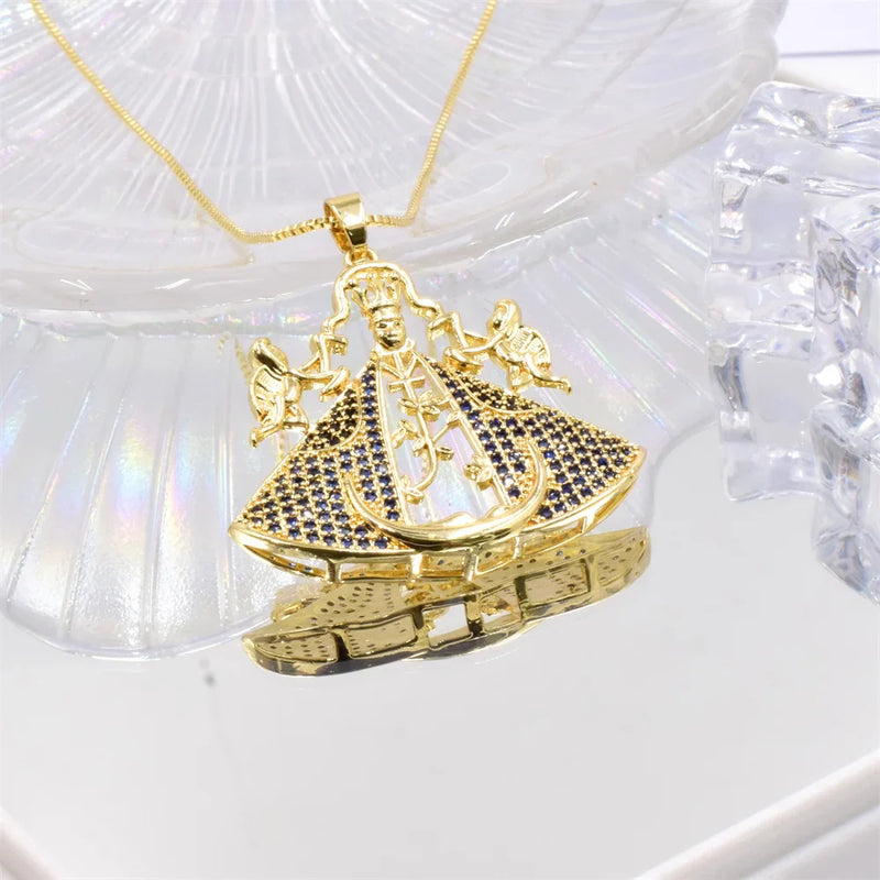 COLAR APARECIDA EM OURO E ZIRCÔNIAS